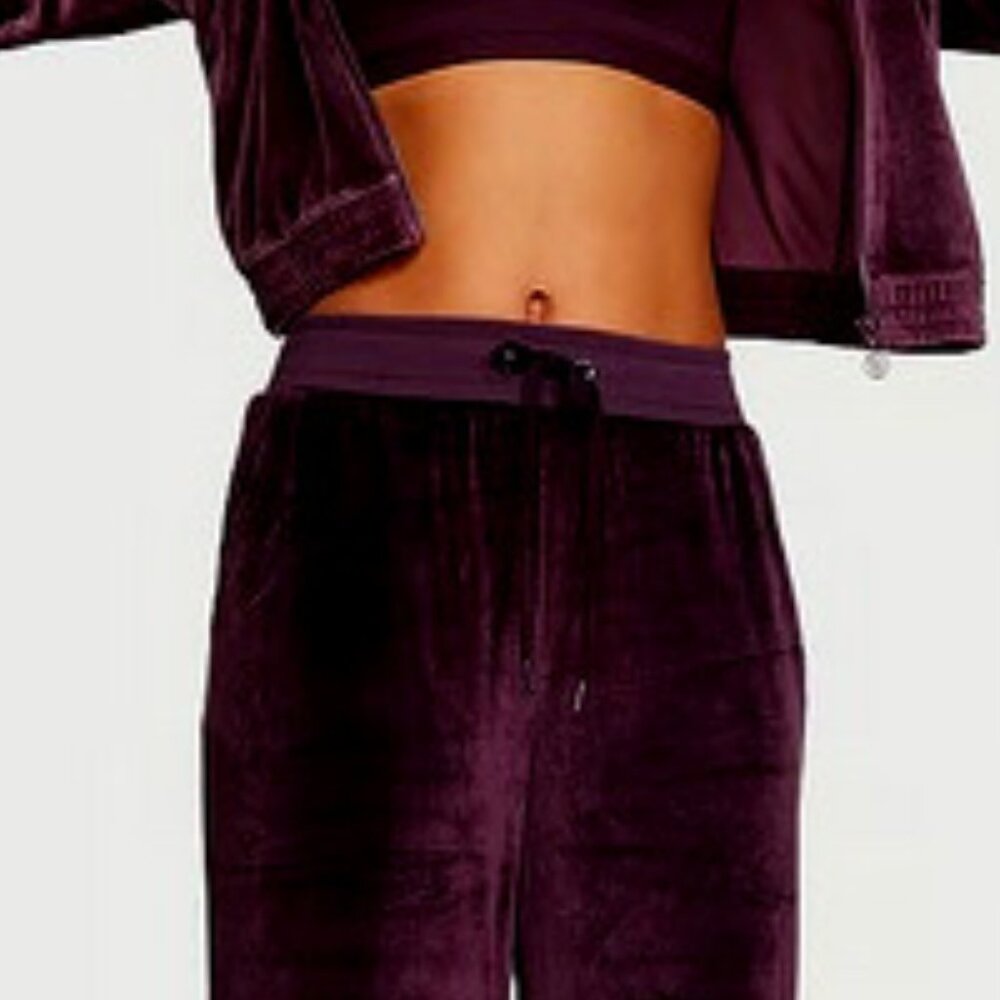 VICTORIA'S SECRET Winter Wine Velour Velvet Ribbed Pants W/ Pockets SZ M**NEW! - Picture 2 of 5